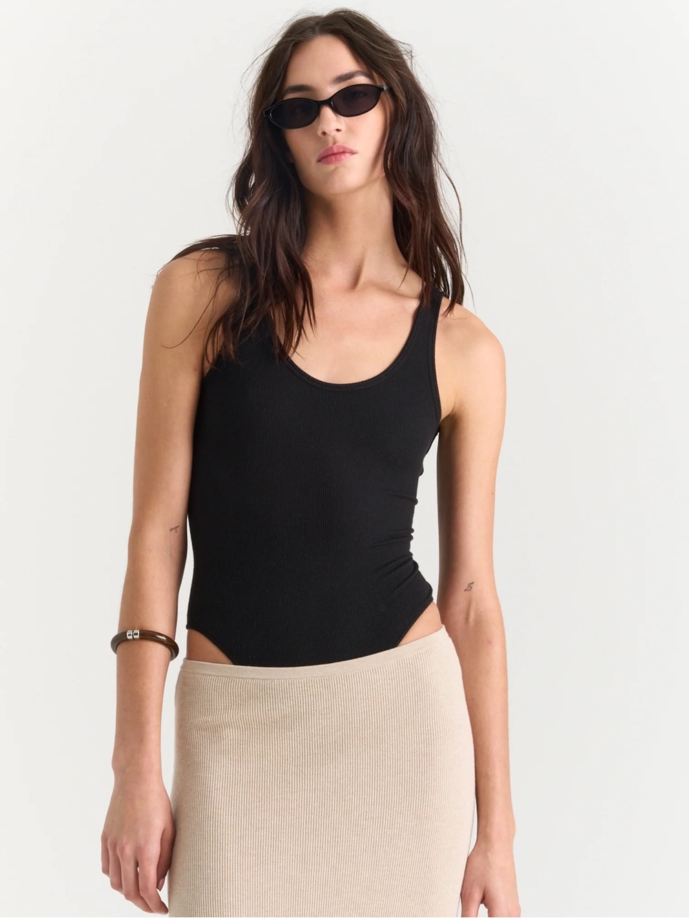 ATM Modal Ribbed Black Bodysuit Sleeveless Scoop Neck XS